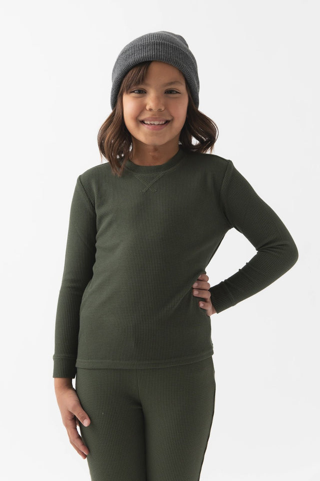 Haut enfant — Bamboo maille gaufrée Base Layer manches longues