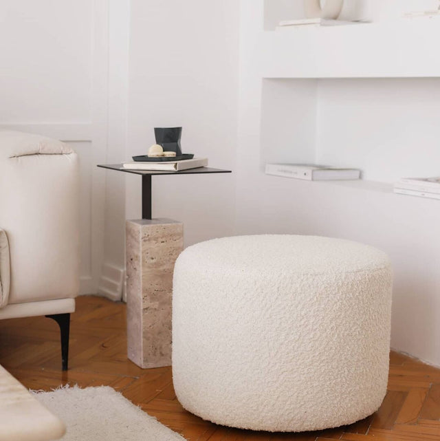 Pouf décoratif rond blanc