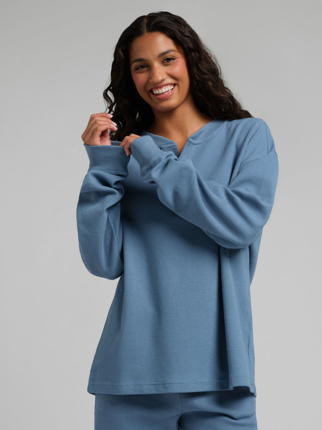 Haut — gaufré détente Henley manches longues