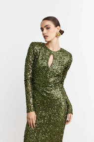 Robe — Olive Éclat Sequin Keyhole