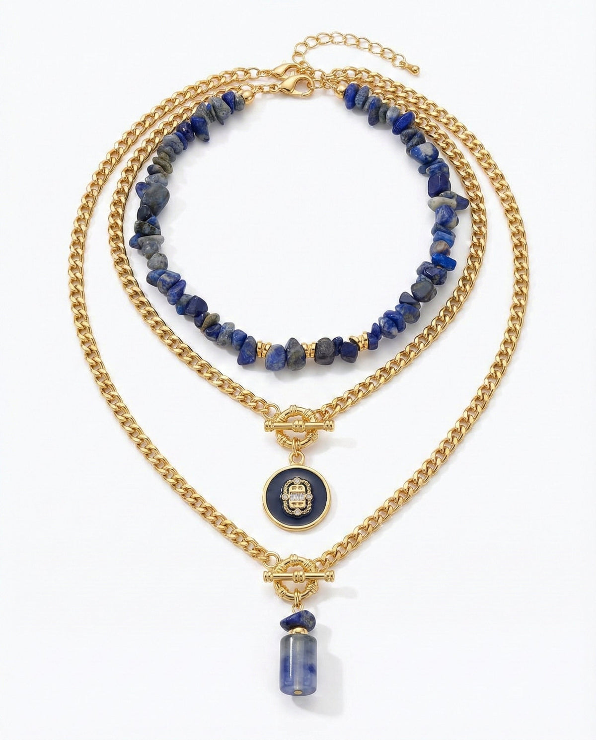 Bijou — Layered Gold Chain collier avec Natural Lapis Stone — The Loomia