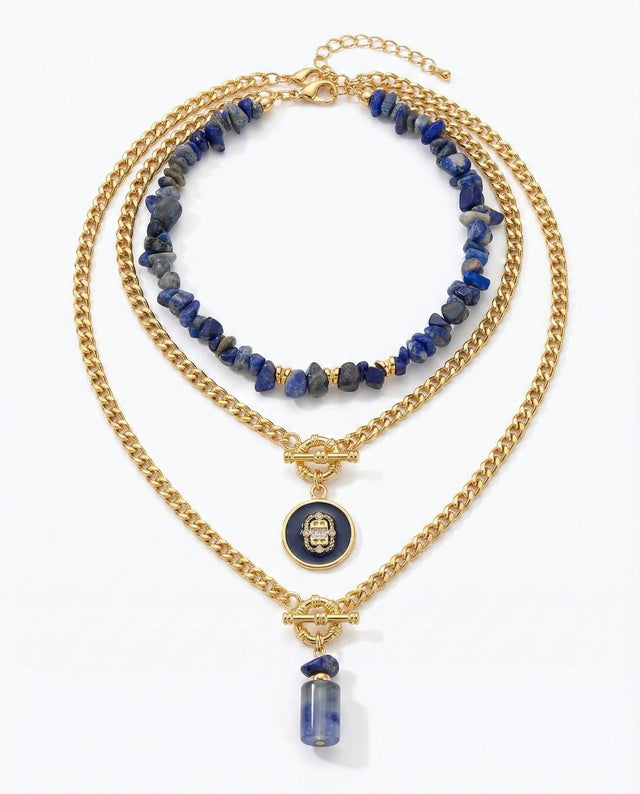 Bijou — Layered Gold Chain collier avec Natural Lapis Stone