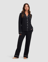 Haut de pyjama femme — maille extensible Bamboo manches longues - Petite
