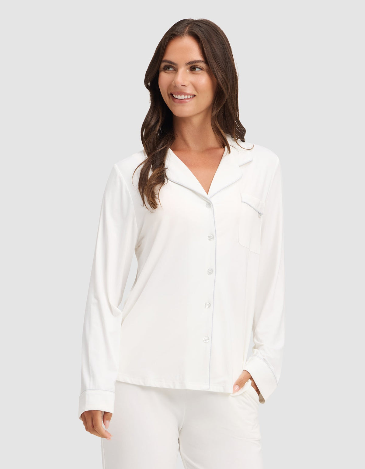 Haut de pyjama femme — maille extensible Bamboo manches longues - grande taille — Cozy Earth