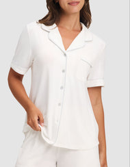 Haut de pyjama femme — maille extensible Bamboo manches courtes